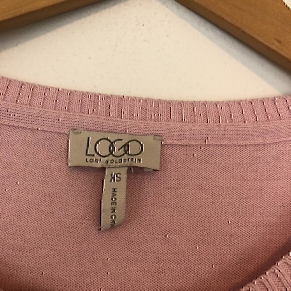 LOGO LORI GOLDSTEIN Cotton Cashmere Sweater with Striped Trim Pink Purple XS - Picture 6 of 12